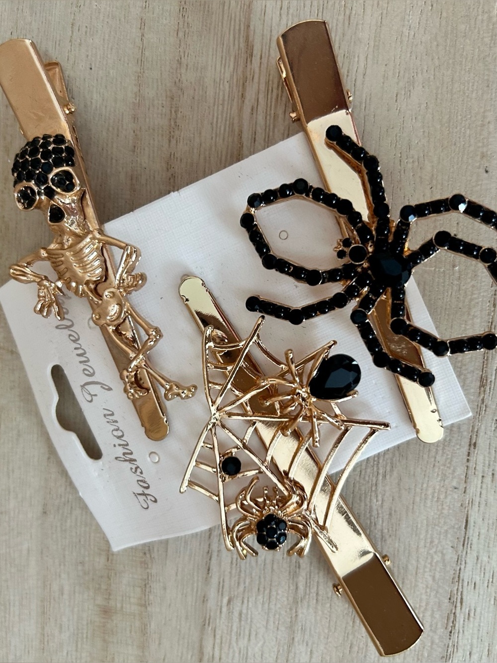 New Halloween Rhinestone Spider Hair Clip Set